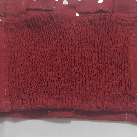 Dance & Marvel Red Crop Top with Gold Embellishments - Picture 9 of 13